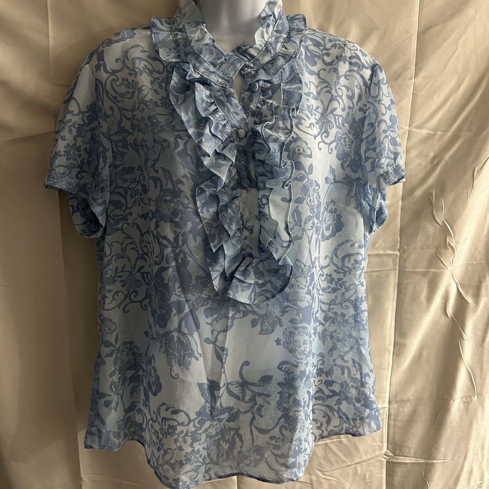 XL Pierre Cardin Powder Blue Ruffled Top #1910*8